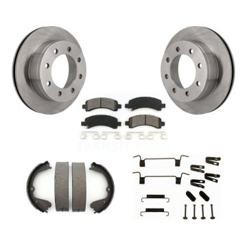 Rear Disc Rotors Semi-Metallic Pads Parking Brake Shoes Hardware Kit For GMC Savana 3500 K8S-104899