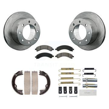 Rear Disc Rotors Semi-Metallic Pads Parking Brake Shoes Hardware Kit For GMC Savana 3500 K8S-104903