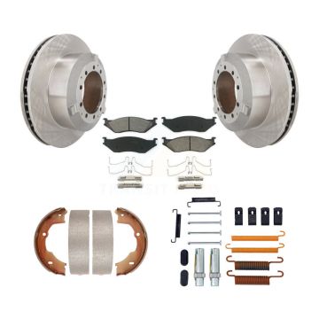Rear Disc Rotors Semi-Metallic Pads Parking Shoes Hardware Kit For Ford F-450 Super Duty K8S-104905