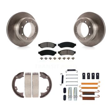 Rear Disc Rotors Semi-Metallic Pads Parking Shoes Hardware Kit For Ford F-350 Super Duty K8S-104909
