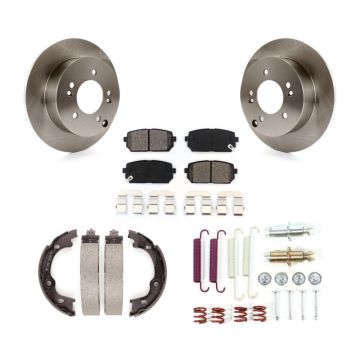 Rear Disc Rotors Semi-Metallic Pads Parking Shoes & Hardware Kit For 2007-2010 Kia Rondo K8S-104945