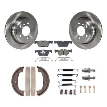 Rear Disc Rotors Semi-Metallic Pads Parking Brake Shoes And Hardware Kit For BMW 328i K8S-104975