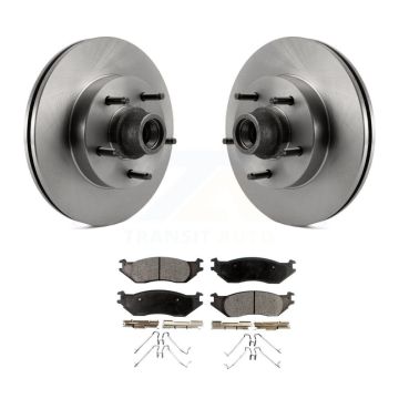 Front Disc Brake Rotor Hub Assembly & Ceramic Pad Kit For Ford E-150 Club Wagon Econoline K8T-100748
