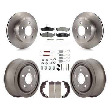 Front Rear Brake Rotor Ceramic Pad Drum Kit (7Pc) For Jeep Wrangler With 9" Diameter K8T-102410