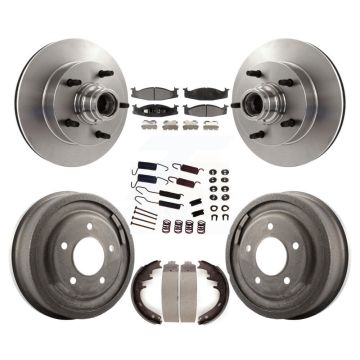 Front Rear Disc Brake Rotor Hub Ceramic Pad Drum Kit (7Pc) For Ford F-150 E-150 Econoline K8T-102541