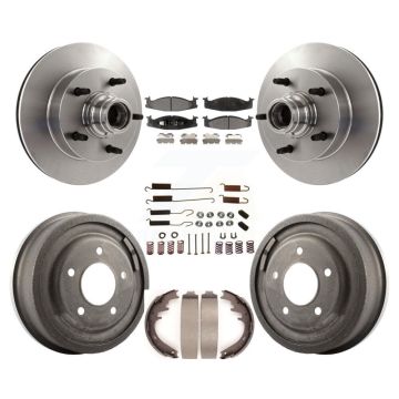 Front Rear Brake Rotors Ceramic Pad & Drum Kit (7Pc) For Ford E-150 Econoline 2-Wheel ABS K8T-102542