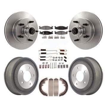 Front Rear Brake Rotors Ceramic Pad & Drum Kit (7Pc) For Ford E-150 Econoline 2-Wheel ABS K8T-102543