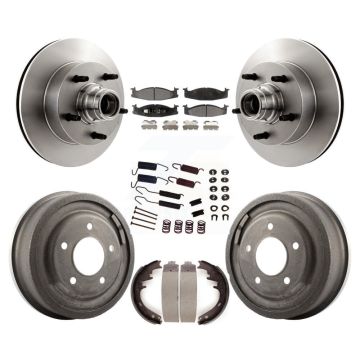 Front Rear Brake Rotor Hub Ceramic Pad Drum Kit (7Pc) For Ford E-150 Econoline Club Wagon K8T-102544