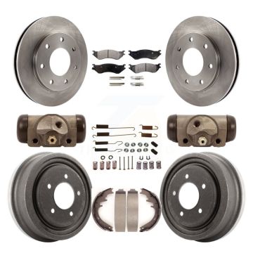Front Rear Brake Rotor Ceramic Pad Drum Kit (9Pc) For 99 Ford F-150 4WD With 7 Lug Wheels K8T-102942