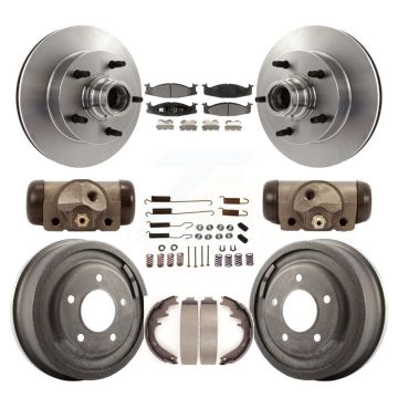 Front Rear Brake Rotors Ceramic Pad & Drum Kit (9Pc) For Ford E-150 Econoline 2-Wheel ABS K8T-103482