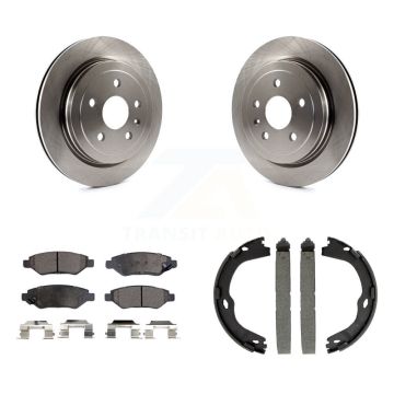 Rear Disc Rotors Ceramic Pads And Parking Brake Shoes Kit For Cadillac CTS K8T-105386