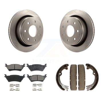 Rear Disc Rotors Ceramic Pads & Parking Shoes Kit For 12-14 Ford F-150 With 7 Lug Wheels K8T-105495