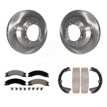 Rear Disc Rotors Ceramic Pads And Parking Brake Shoes Kit For Ford E-450 Super Duty K8T-105560
