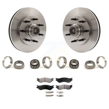 Front Brake Hub Rotor Inner & Outer Race Bearing Set And Pad Kit For Ford F-150 F-250 KBB-1000238T