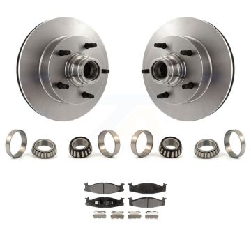 Front Brake Hub Rotor Inner & Outer Race Bearing Set And Pad Kit For Ford F-150 E-150 KBB-1000248T