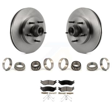 Front Disc Brake Hub Rotor Inner & Outer Race Bearing Set Pad Kit For Ford E-150 Club KBB-1000268T
