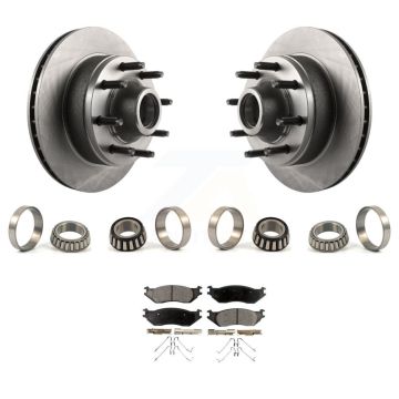 Front Disc Brake Hub Rotor Inner & Outer Race Bearing Set Pad Kit For 2007 Ford E-150 KBB-1000278T