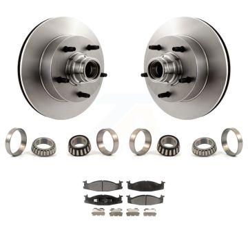 Front Brake Hub Rotor Inner & Outer Race Bearing Set Pad Kit For Ford E-150 Econoline KBB-1000288T