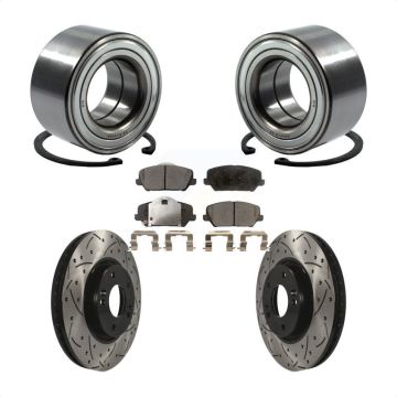 Front Wheel Bearing Coated Drilled Slotted Brake Rotor Pads Kit For Kia Forte Forte5 Koup KBB-101027