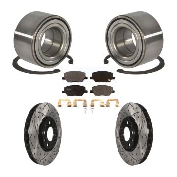 Front Wheel Bearing Coated Drilled Slotted Brake Rotor & Pads Kit For 2016-2018 Fiat 500X KBB-101056