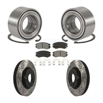 Front Wheel Bearing Coat Drill Slot Brake Rotor Pad Kit For 2006-2010 Hyundai Sonata 3.3L KBB-101077