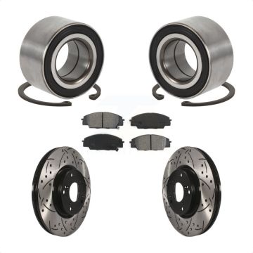 Front Wheel Bearing Coated Drilled Slotted Brake Rotor Pads Kit For Honda Civic Acura CSX KBB-101092