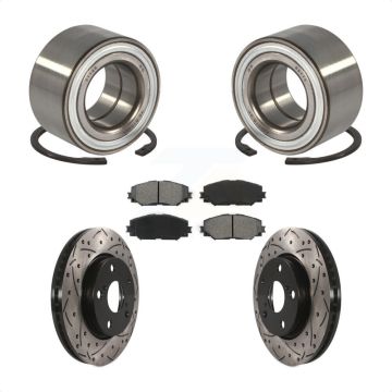 Front Wheel Bearing Coated Drilled Slot Brake Rotor Pads Kit For 2017-2018 Toyota Prius V KBB-101124