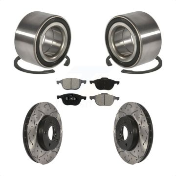 Front Wheel Bearing Coated Drilled Slotted Disc Brake Rotor Pads Kit For Ford Focus C-Max KBB-101135