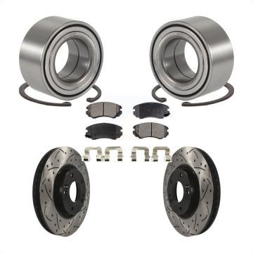 Front Wheel Bearing Coat Drill Slot Brake Rotor Pad Kit For 2006-2010 Hyundai Sonata 3.3L KBB-101164