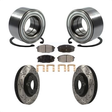 Front Wheel Bearing Coated Drilled Slotted Brake Rotor Pads Kit For Kia Forte Koup Forte5 KBB-101206
