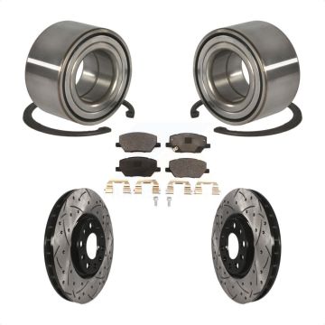 Front Wheel Bearing Coated Drilled Slotted Brake Rotor & Pads Kit For 2016-2018 Fiat 500X KBB-101238