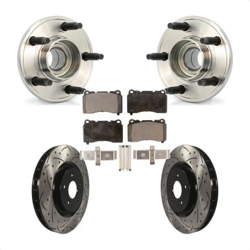 Front Hub Bearing Assembly Coated Drilled Slotted Brake Rotor & Pads Kit For Ford Mustang KBB-102872