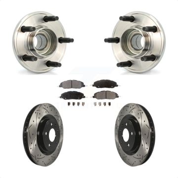 Front Hub Bearing Assembly Coated Drilled Slotted Brake Rotor & Pads Kit For Ford Mustang KBB-102873