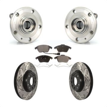 Front Hub Bearing Drill Slot Brake Rotor Pad Kit For Volkswagen Jetta Beetle Audi GTI Eos KBB-102880