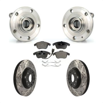 Front Hub Bearing Drilled Slot Brake Rotor & Pad Kit For Volkswagen Tiguan Passat Audi Q3 KBB-102881