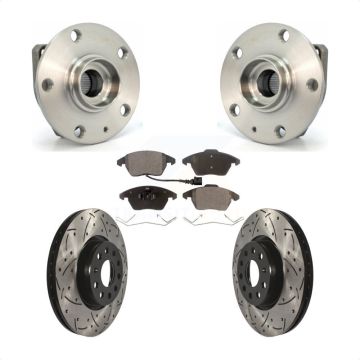 Front Hub Bearing Assembly Coated Drilled Slotted Brake Rotor Pads Kit For Volkswagen GTI KBB-102893