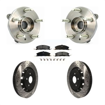 Front Hub Bearing Drilled Slot Brake Rotor & Pad Kit For Ford Flex Taurus Lincoln MKT MKS KBB-102913