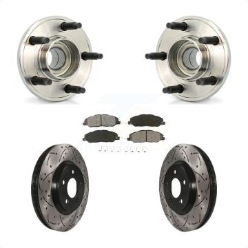 Front Hub Bearing Assembly Coated Drilled Slotted Brake Rotor & Pads Kit For Ford Mustang KBB-103066