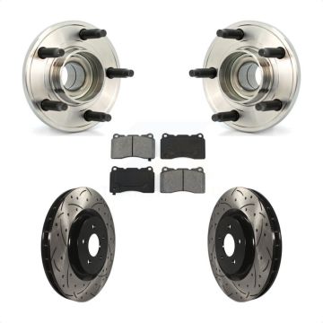 Front Hub Bearing Assembly Coated Drilled Slotted Brake Rotor & Pads Kit For Ford Mustang KBB-103067