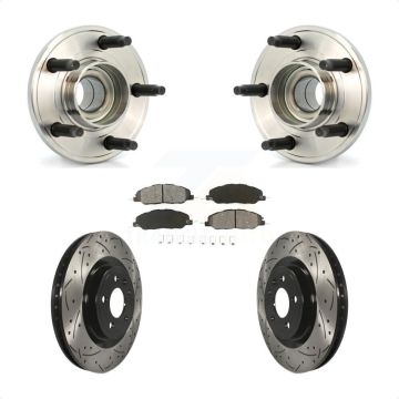 Front Hub Bearing Assembly Coated Drilled Slotted Brake Rotor & Pads Kit For Ford Mustang KBB-103068