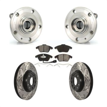 Front Hub Bearing Drill Slot Brake Rotor Pad Kit For Volkswagen Jetta Beetle Audi GTI Eos KBB-103075