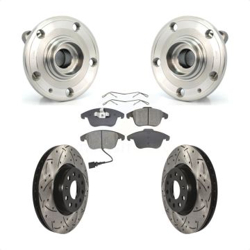 Front Hub Bearing Drilled Slot Brake Rotor & Pad Kit For Volkswagen Tiguan Passat Audi Q3 KBB-103076