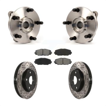 Front Hub Bearing Drilled Slot Brake Rotor Pad Kit For Toyota RAV4 Prius V Scion xB Lexus KBB-103084