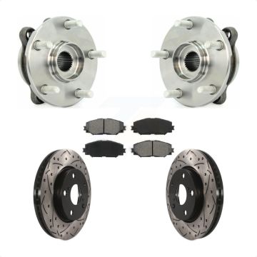Front Hub Bearing Assembly Drilled Slot Brake Rotor Pads Kit For 2013-2018 Toyota RAV4 LE KBB-103086