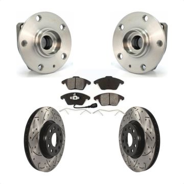Front Hub Bearing Assembly Coated Drilled Slotted Brake Rotor Pads Kit For Volkswagen GTI KBB-103087