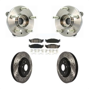 Front Hub Bearing Drilled Slot Brake Rotor & Pad Kit For Ford Flex Taurus Lincoln MKT MKS KBB-103106