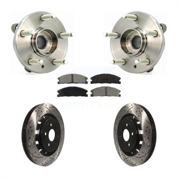 Front Hub Bearing Drilled Slot Brake Rotor & Pad Kit For Ford Flex Taurus Lincoln MKT MKS KBB-103107