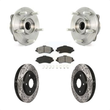 Front Hub Bearing Assembly Coated Drilled Slotted Brake Rotor & Pad Kit For Dodge Journey KBB-103111