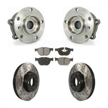 Front Hub Bearing Assembly Coated Drilled Slotted Disc Brake Rotor Pads Kit For BMW X5 X6 KBB-103131