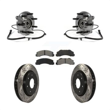 Front Hub Bearing Assembly Coated Drilled Slotted Disc Brake Rotor Pad Kit For Ford F-150 KBB-103144